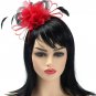 Red Flower Feathers Fascinator Tea Party Headband Kentucky Derby Wedding Hats