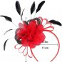 Red Flower Feathers Fascinator Tea Party Headband Kentucky Derby Wedding Hats