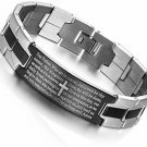 MENDINO Mens Stainless Steel Black Silver-Tone Religious Cross English Prayer
