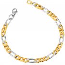 8MM Wide Stainless 18K Gold Plated Figaro Chain Link Bracelet - 8.3 Inches