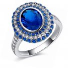 1ct Oval Cut Blue Emerald CZ Crystal Silver Women Wedding Rings,