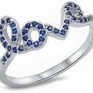 Simulated Blue Sapphire Love .925 Sterling Silver Ring Sizes 8