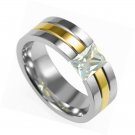 8MM Stainless Steel Silver Gold Two-Tone Princess Cut Wedding Band Ring
