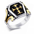 8K Gold Plated Stainless Steel Knight Fleur De Lis Cross Ring  Men,Size 7-13