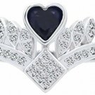 BL Jewelry Sterling Silver Heart Shape Created Blue Sapphire Princess Crown