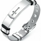 LineAve Men's Stainless Steel Cross Adjustable Length Mesh Bracelet, Fluer De