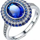 Vogzone Simulated Sapphire Blue Cubic Zirconia Engagement Wedding Band Platinum