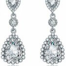 Teardrop Dangle Earrings For Wedding - Classic Silver Cubic Zirconia Crystal