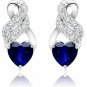 Sterling Silver Created Sapphire And White Topaz Heart Double Twist Earrings