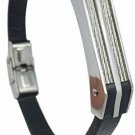 Mens Bracelet Stainless Steel Leather With Black Cowhide Leather Wristband, For