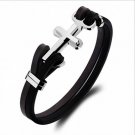 Elcer Mens Leather Stainless Steel Band Bracelet Cross Jesus Ancher Nautical