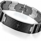 Flongo Men's Vintage Stainless Steel Silver Cross English Bible Lords Prayer