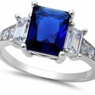 Simulated Blue Sapphire And Cubic Zirconia .925 Sterling Silver Ring Sizes 10