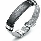 Minitk English Lords Prayer Bracelet Stainless Steel Religious Cross Bangle