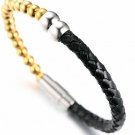 Halukakah SALUTE THE GOLD Men's Genuine Leather Bracelet With Golden Magentic