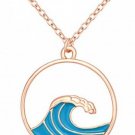SENFAI Sea Wave Blue Enamel Round Pendant Necklace 3 Tone 18 (Rose Gold)
