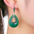 Women's Vintage Green Resin Big Stone Water Drop Rhinestone Dangle