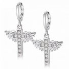Uloveido Cubic Zirconia Brass Earings Platinum Plated 2018 Angel Wing And Cross
