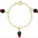 18k Gold Plated Simulated Azabache Evil Eye Bracelet For Kids 4.5'