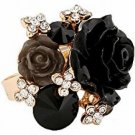 Women's Rose Gold Plated Flower Rings Colorful Crystal Statement Rings Wedding