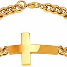 PROSTEEL 18K Gold Plated Sideways Cross Bracelet Hip Hop Stainless Steel Chunky