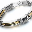 Flongo Men's Tribal Stainless Steel Silver Gold Biker Link Chain Bracelet, 8.7