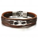 Love Number 8 Interwoven Brown Genuine Leather Bracelet for Men and Wom