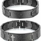 Flongo Men's 2 PCS Stainless Steel Religious Black Cross English Bible Lords