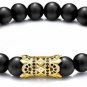 Meangel 8mm Charm Beads Bracelet For Men Women Black/Gold Matte Onyx Natural