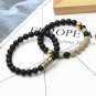 Meangel 8mm Charm Beads Bracelet For Men Women Black/Gold Matte Onyx Natural