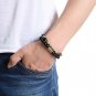 Meangel 8mm Charm Beads Bracelet For Men Women Black/Gold Matte Onyx Natural