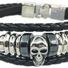 Bosymart Punk Leather Bracelet For Men Skull Braided Rope Bracelet Bangle