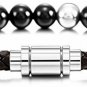 MOWOM Silver Tone Brown Stainless Steel Genuine Leather Energy Bracelet Black