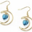 18K Gold Plated Two-Tone Blue Crystal Sapphire Heart Moon Shape  Earrings