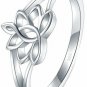 BORUO 925 Sterling Silver Ring, Lotus Flower Yoga High Polish Plain Dome Fit 7