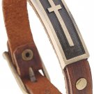 Hamoery Men Punk Leather Buckle Cross Alloy Cuff Bracelet Bangle