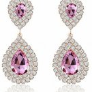 Miraculous Garden Womens Gold Plated Pink Crystal Rhinestone Wedding Drop For