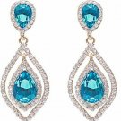 NLCAC Women's Pear Shape Teardrop Crystal Blue Earrings Dangle Long Rhinestone