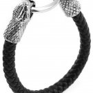 Mens Black Braided Leather Bracelet Bangle Wristband With Black Zinc AlloyWOLF/