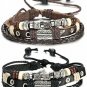 Leather Charm Bracelet For Men Braided Wrist Cuff Vintage, 2 Pcs