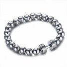 Reve Jewelry Men?s 8MM Stainless Steel Beads Barbell Stretch Bracelet, Silver