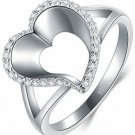 BORUO 925 Sterling Silver Ring, Cubic Zirconia Heart Love CZ Wedding Band Ring