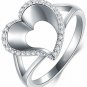 BORUO 925 Sterling Silver Ring, Cubic Zirconia Heart Love CZ Wedding Band Ring