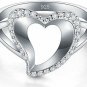 BORUO 925 Sterling Silver Ring, Cubic Zirconia Heart Love CZ Wedding Band Ring