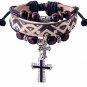 NAWAY Sexy Leopard Braided Leather Wrist Cuff Charm Cross Bracelet For Men ,