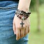 NAWAY Sexy Leopard Braided Leather Wrist Cuff Charm Cross Bracelet For Men ,