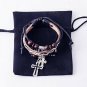 NAWAY Sexy Leopard Braided Leather Wrist Cuff Charm Cross Bracelet For Men ,