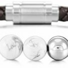 MOWOM Silver Tone Brown Stainless Steel Genuine Leather Energy Bracelet Clasp