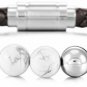 MOWOM Silver Tone Brown Stainless Steel Genuine Leather Energy Bracelet Clasp