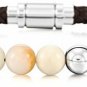MOWOM Silver Tone Brown Stainless Steel Genuine Leather Energy Bracelet Stone